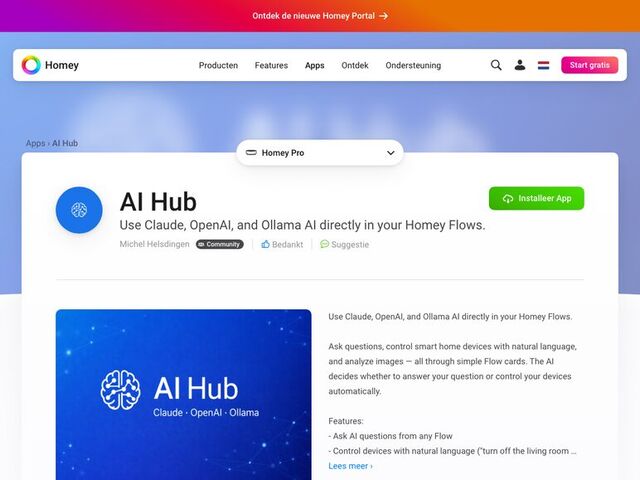 AI Hub in de Homey App Store
